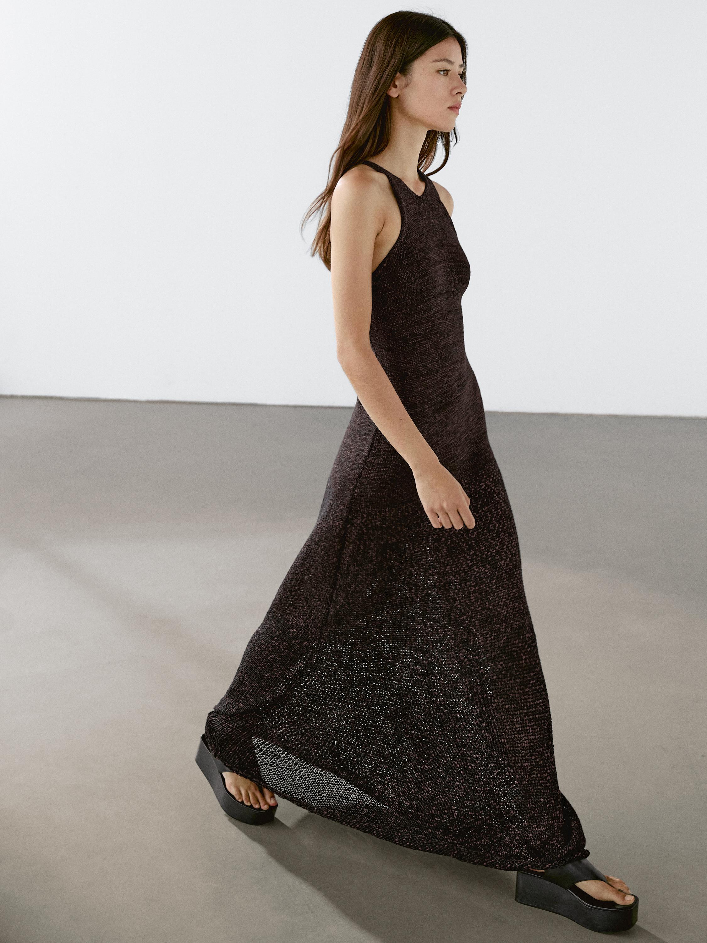 Long knit cotton blend dress